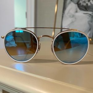Ray Ban Round Double Bridge - Blue Gradient with Gold - Sunglasses